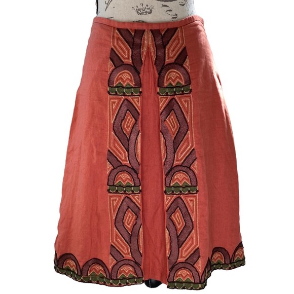 Sweet by Miss Me Dresses & Skirts - Sweet by Miss Me 100% Linen Embroidered & Beaded Skirt Size Medium Coral